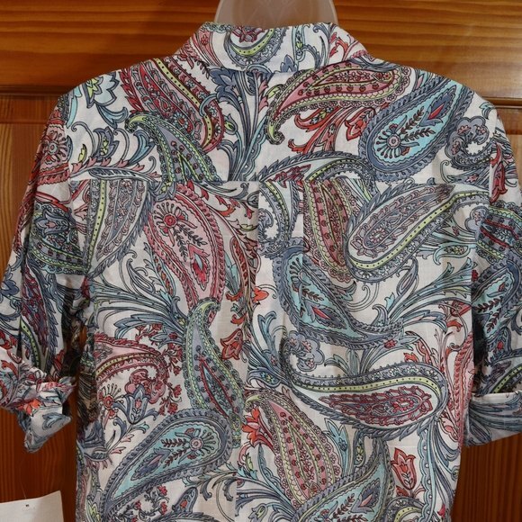 Croft & Barrow Paisley Cuff Sleeve 100% Cotton Button Down Top Med - Picture 9 of 12